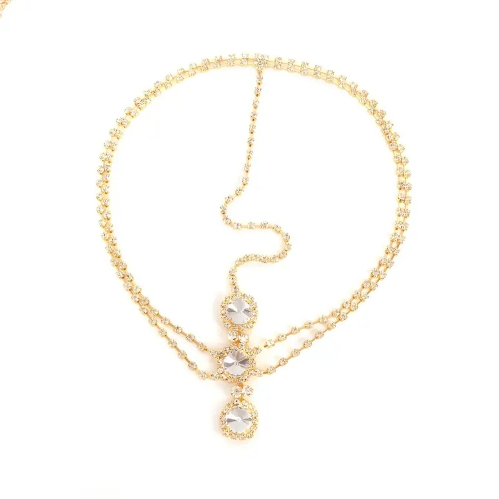 Layered Head Chain Rhinestone Hair Jewelry Gold Wedding Headpiece Forehead